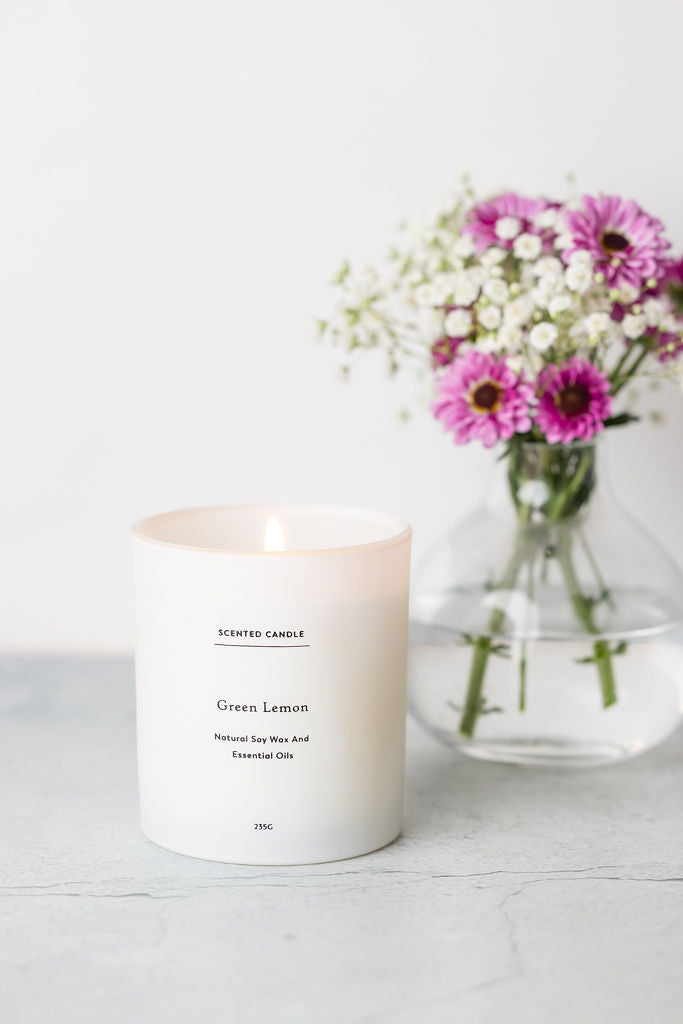 Green Lemon Scented candle - Big Glass Jar-2